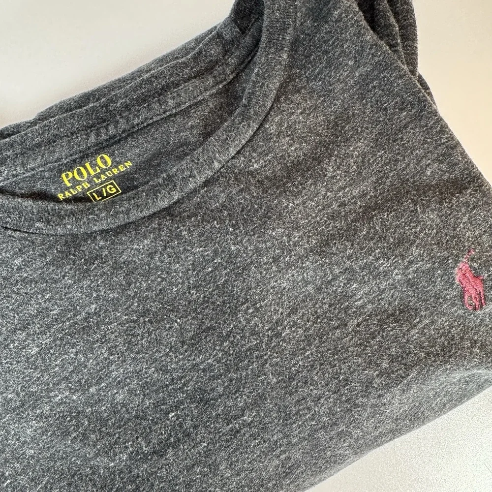 Polo Ralph Lauren Shirt Mens Large Charcoal Heather Long Sleeve Burgundy Pony‎